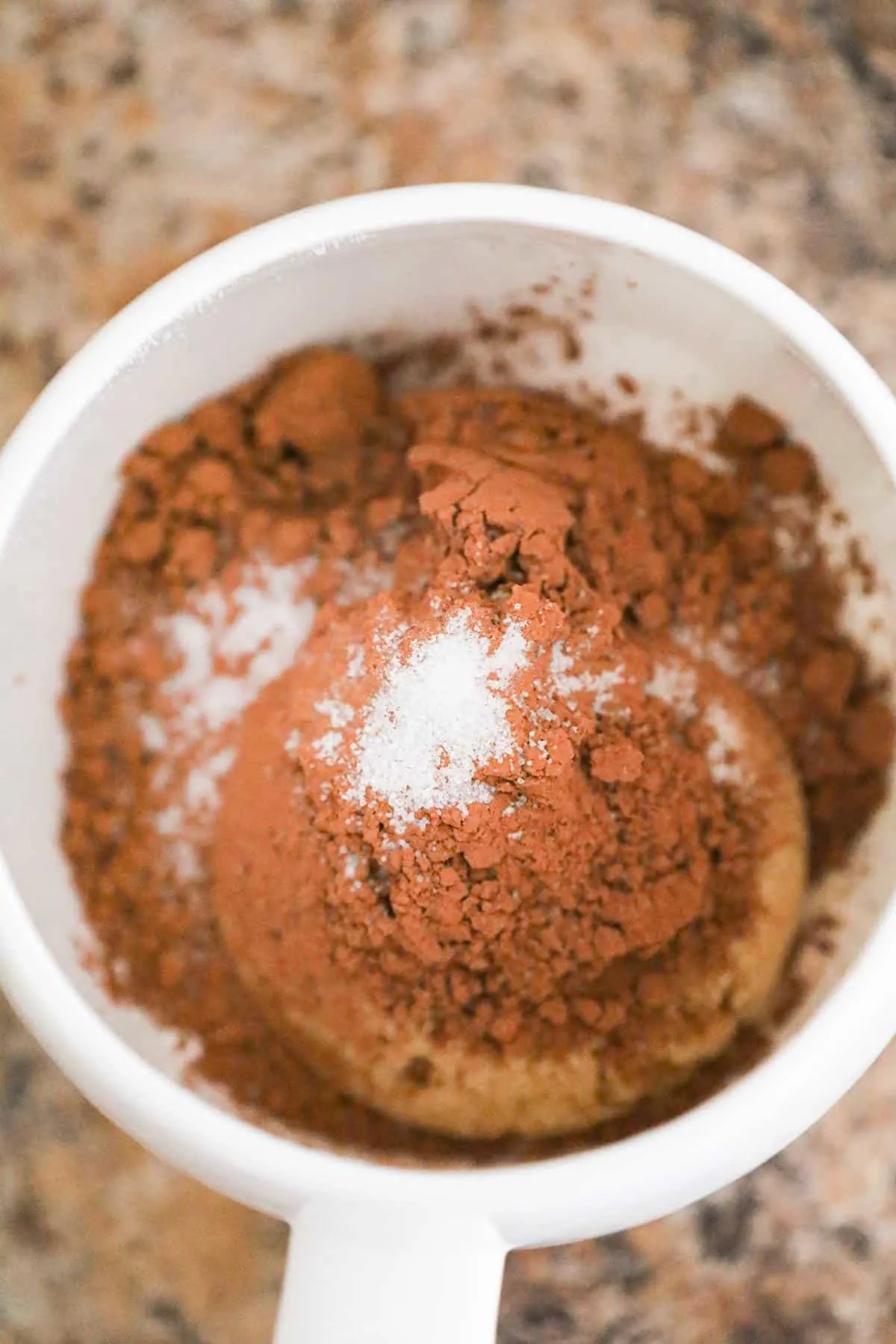 salt, cocoa powder and light brown sugar in a mug