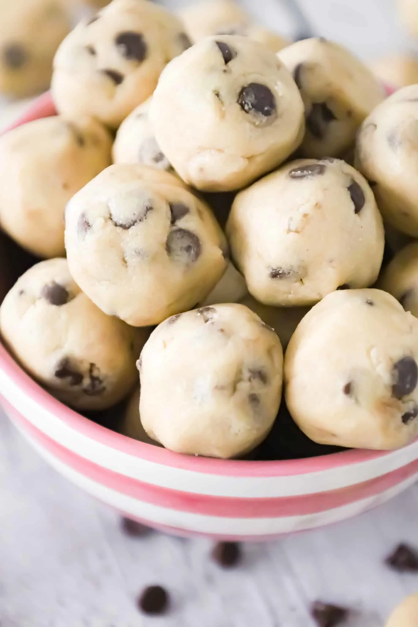 Cookie Dough Bites are delicious no bake treats loaded with mini chocolate chips.