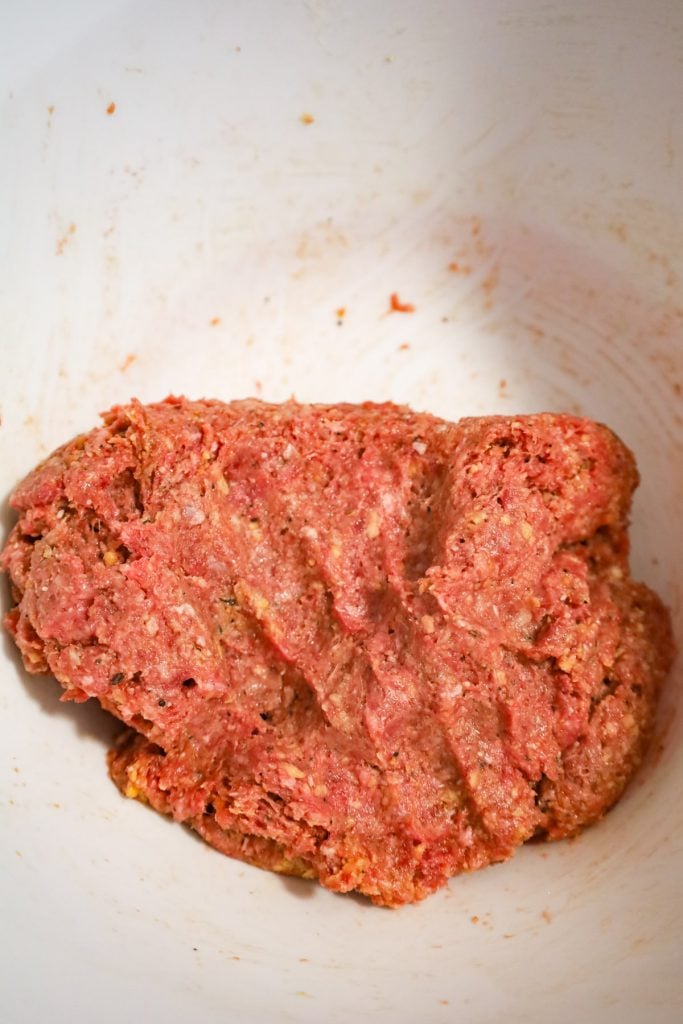 ground beef mixture in a mixing bowl