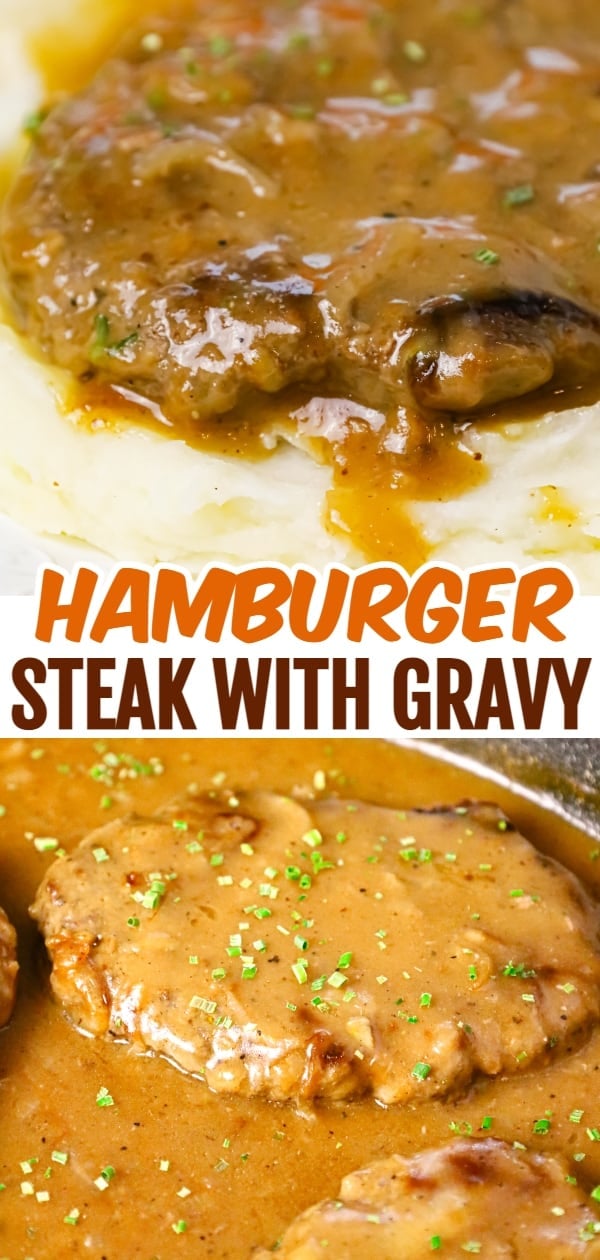 Hamburger Steak is an easy stove top dinner recipe of ground beef patties and onions cooked in brown gravy.