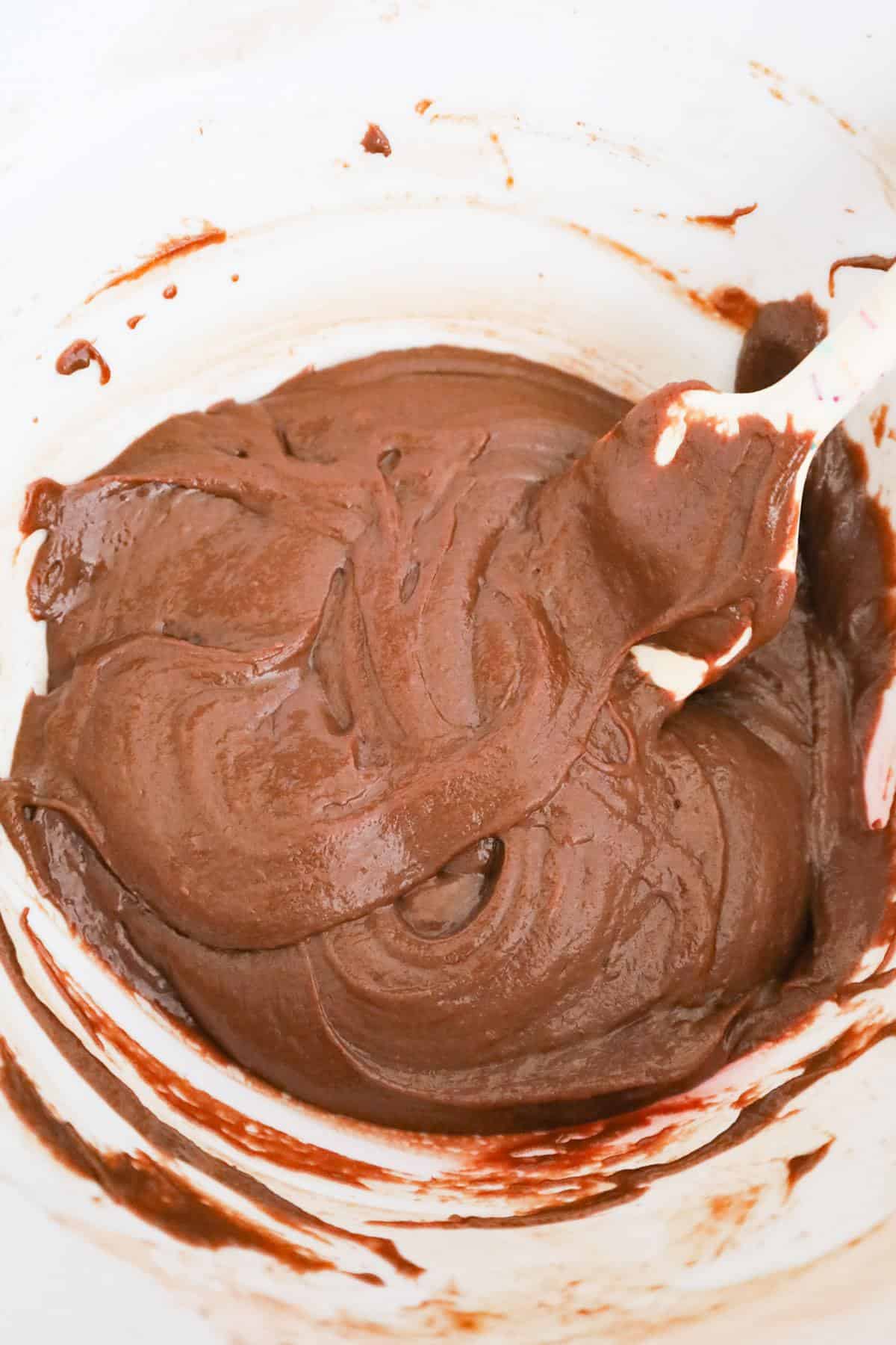 brownie batter in a mixing bowl