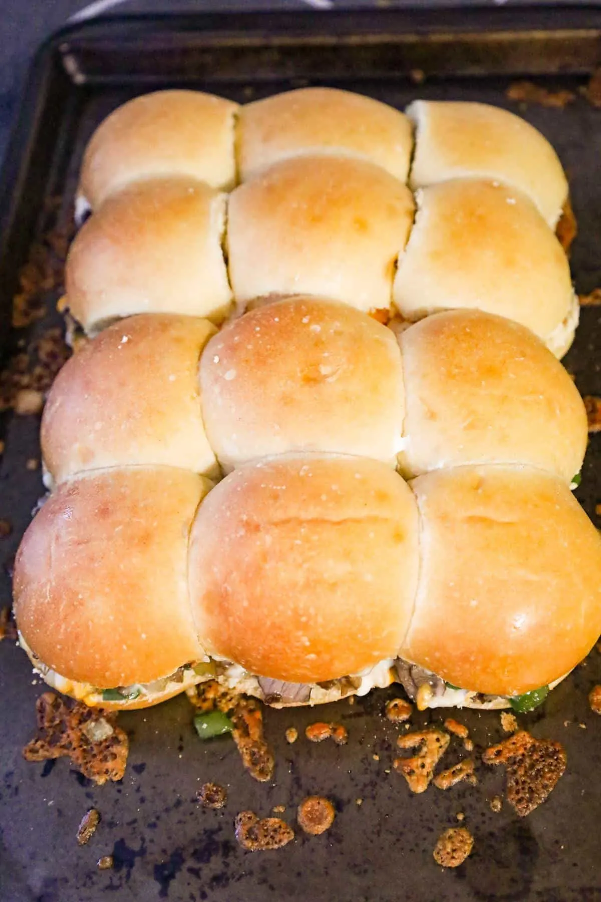 philly cheese steak sliders after baking for 12 minutes
