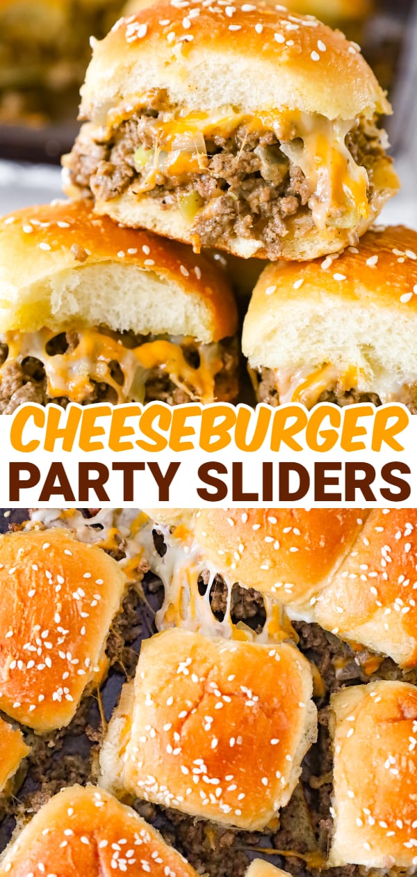 Cheeseburger Sliders are mini sandwiches made with crumbled ground beef and diced onions tossed in ketchup, mayo and mustard all loaded onto dinner rolls and topped with shredded cheese.