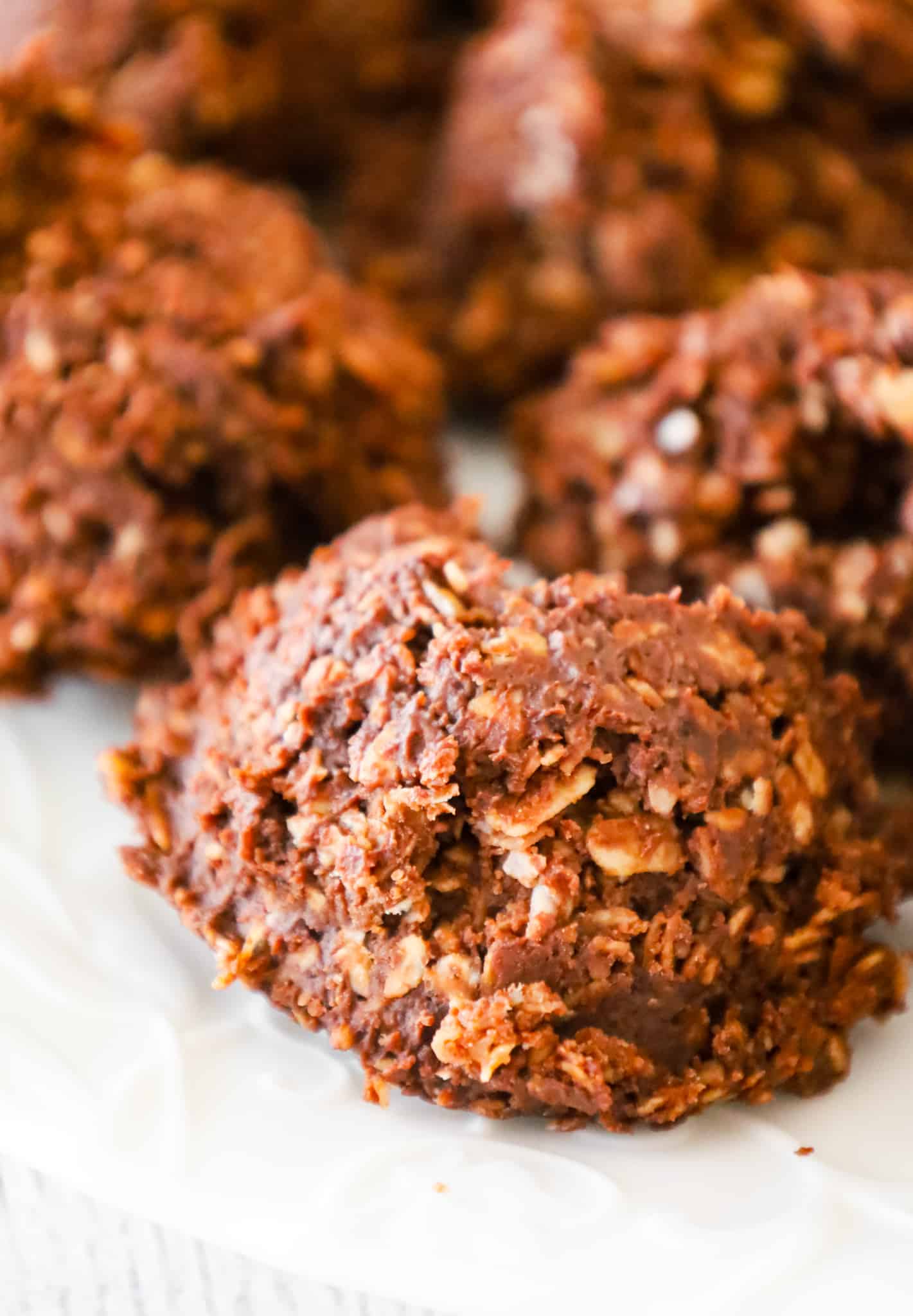 Haystack Cookies are easy no bake cookies loaded with quick oats, shredded coconut, melted chocolate and peanut butter.