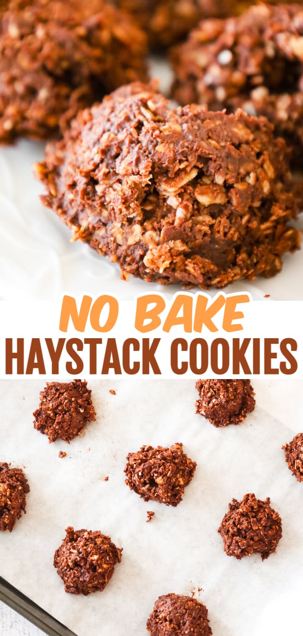 Haystack Cookies are easy no bake cookies loaded with quick oats, shredded coconut, melted chocolate and peanut butter.