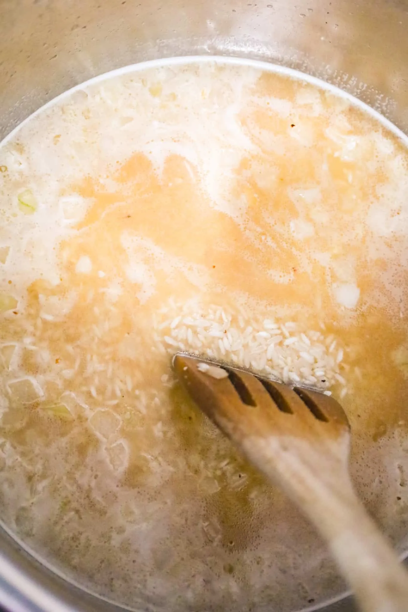 chicken broth and long grain white rice in an Instant Pot