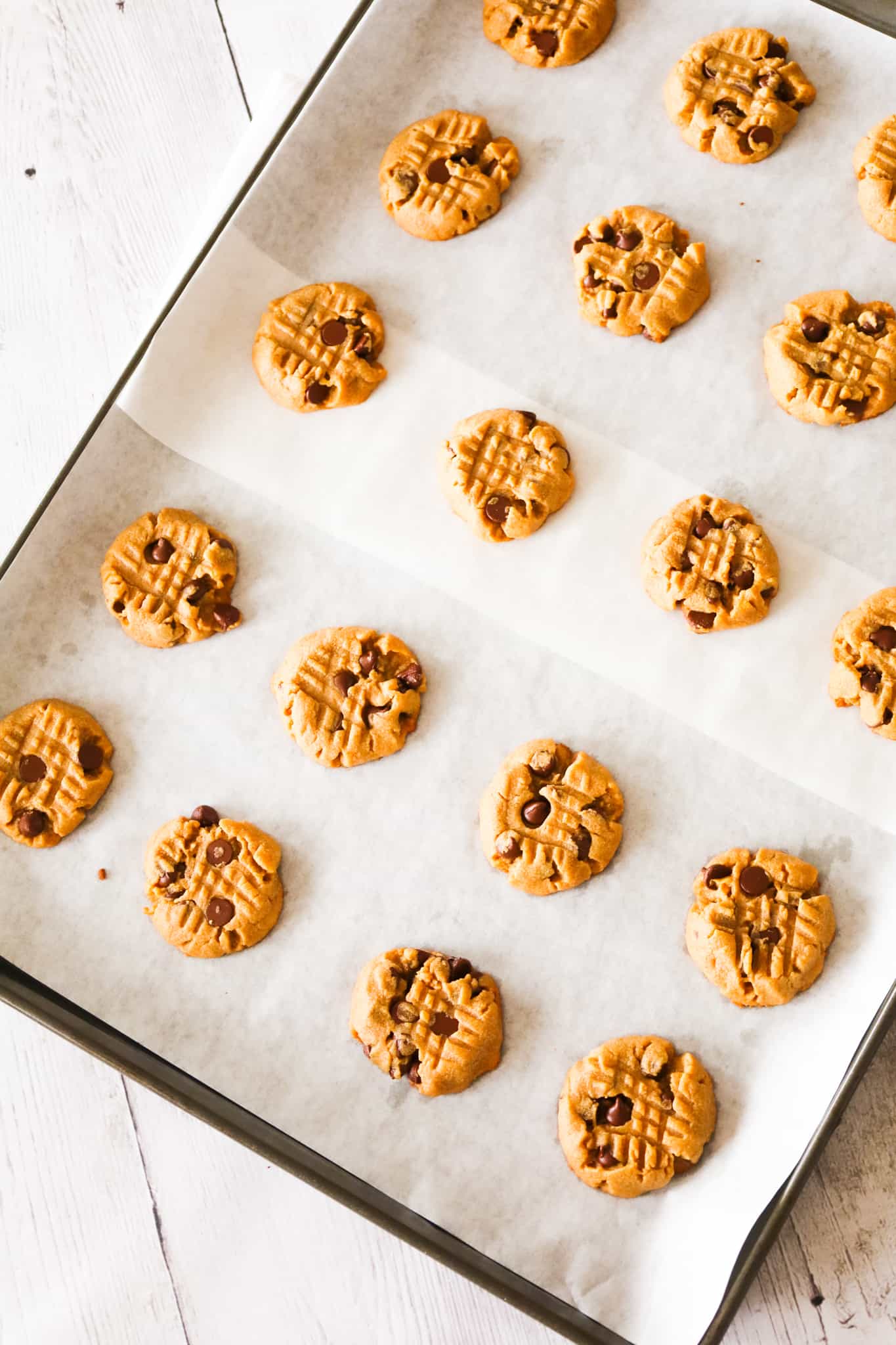 Peanut Butter Chocolate Chip Cookies are simple and delicious peanut butter cookies loaded with semi sweet chocolate chips.