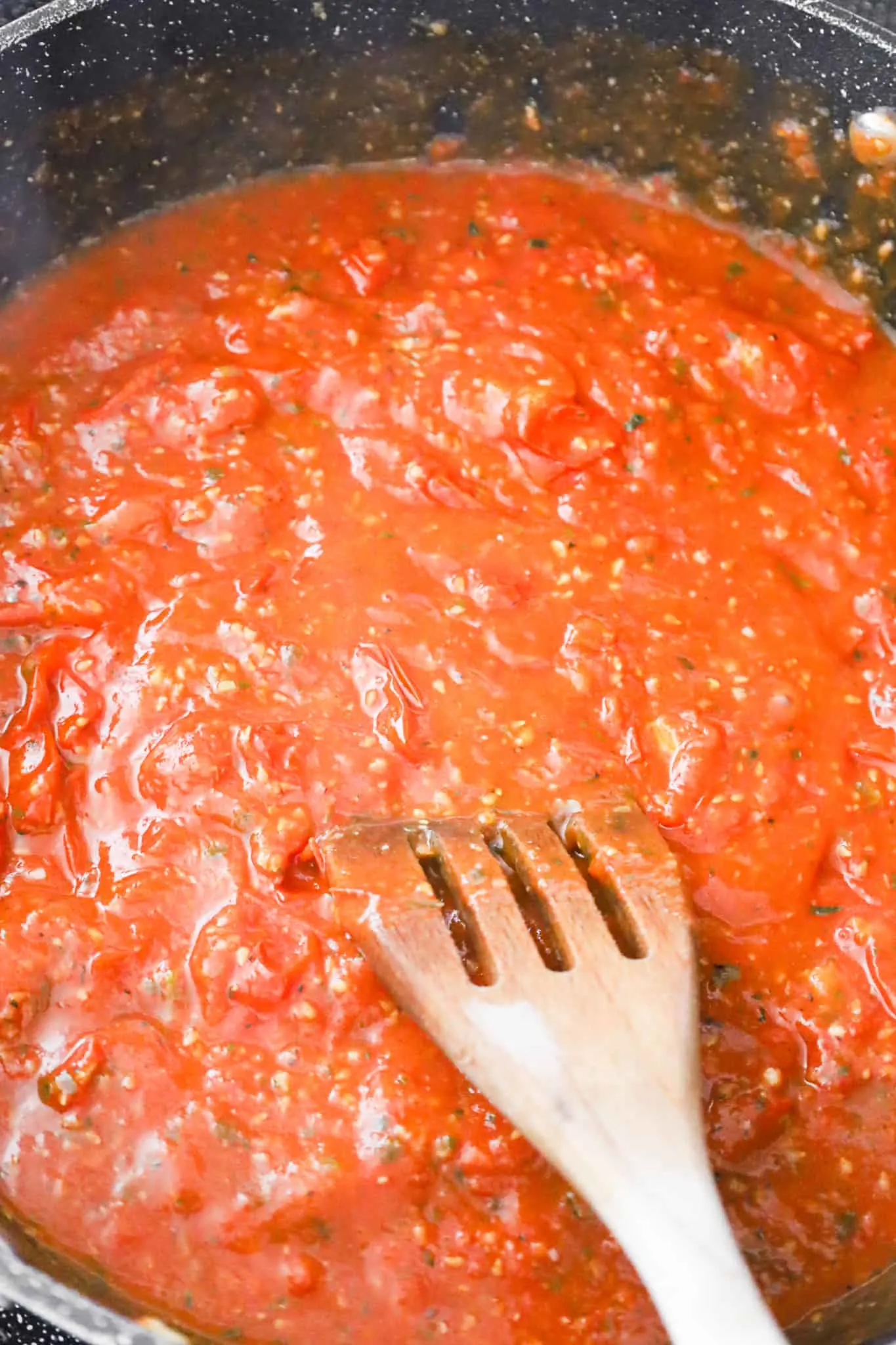 tomato sauce in a saute pan