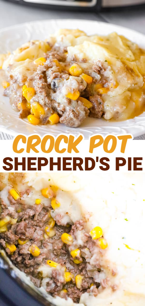 Crock Pot Shepherd's Pie is an easy slow cooker ground beef dinner recipe loaded with corn, cream of mushroom soup and mashed potatoes.