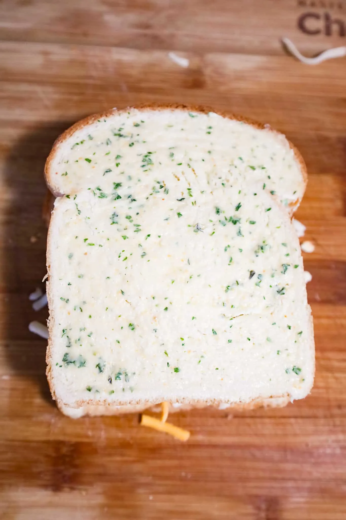 garlic bread grilled cheese before cooking