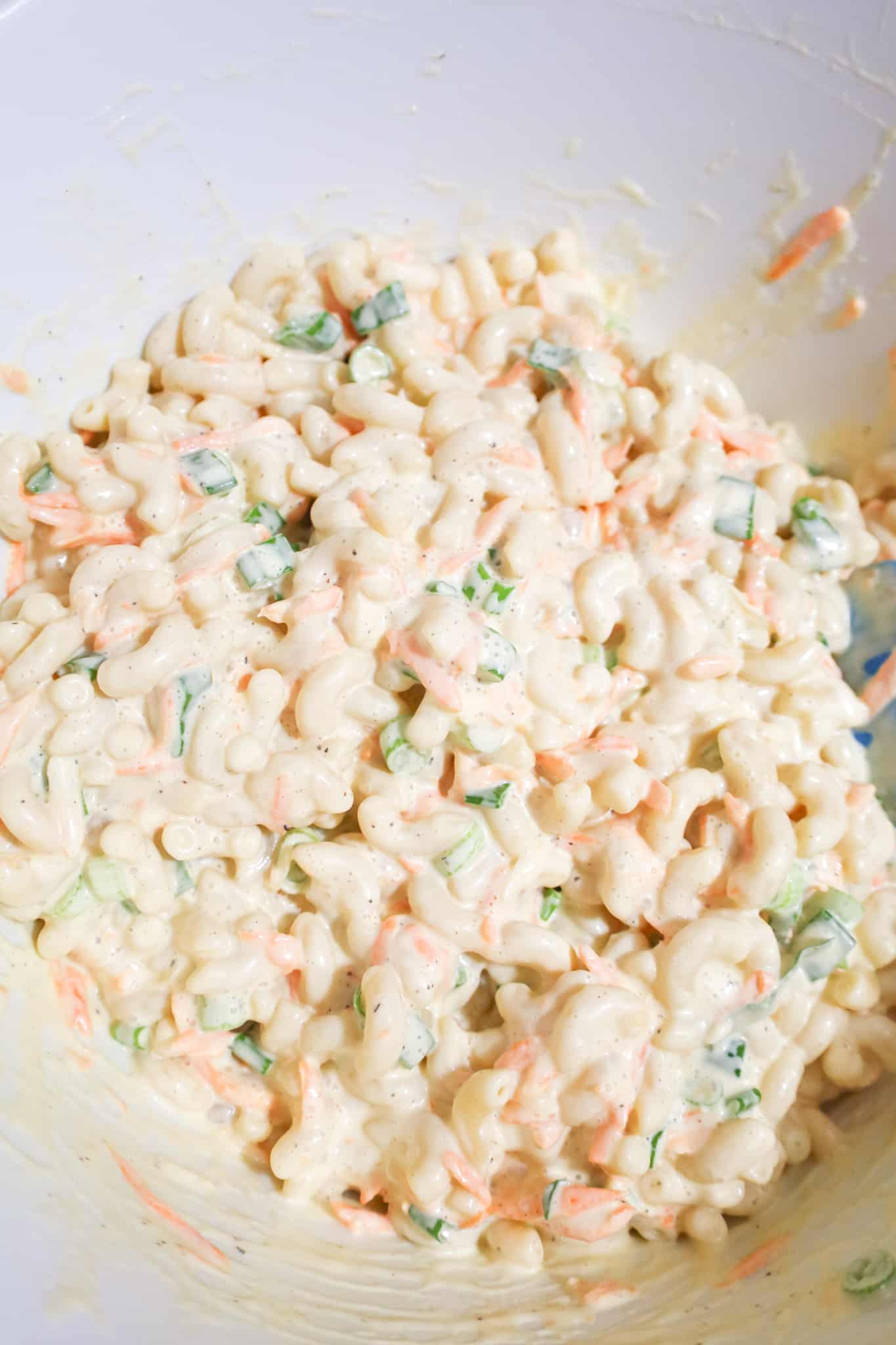 chopped green onions stirred into macaroni salad mixture