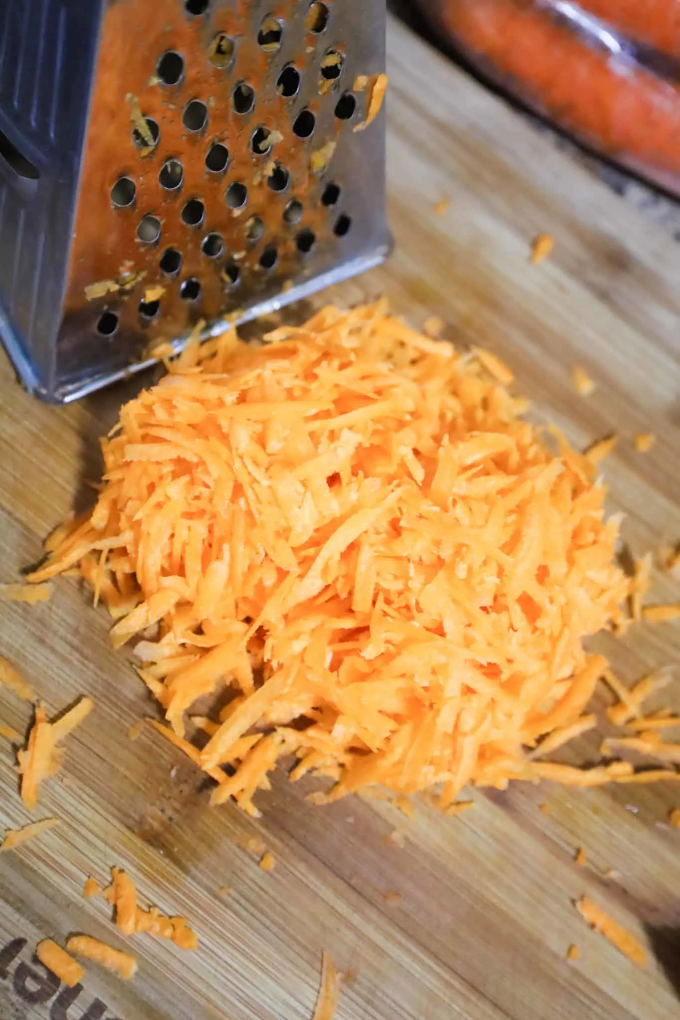 grated carrot on a cutting board