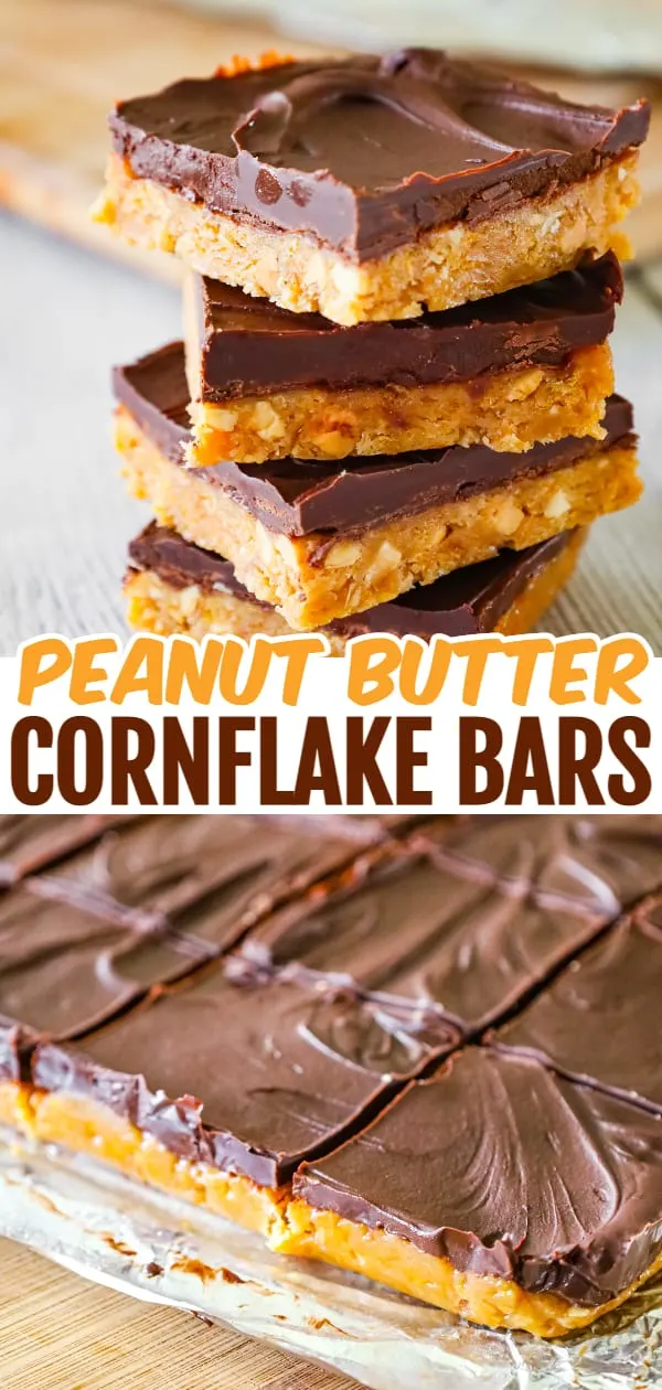 Peanut Butter Cornflake Bars are a decadent chocolate peanut butter dessert recipe made with corn syrup, crunchy peanut butter, crumbled cornflakes cereal and semi sweet chocolate chips.