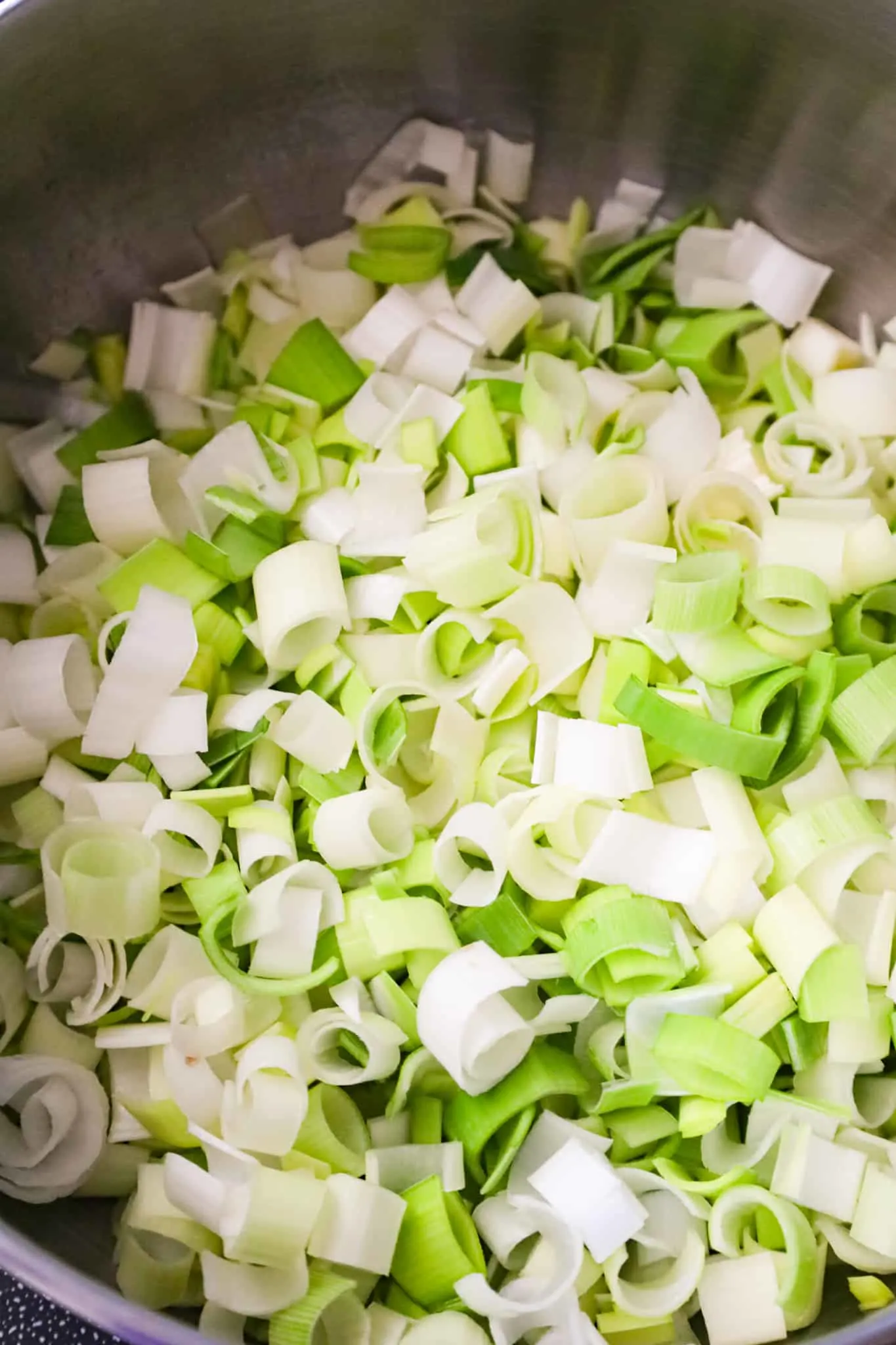 chopped leeks in a large pot