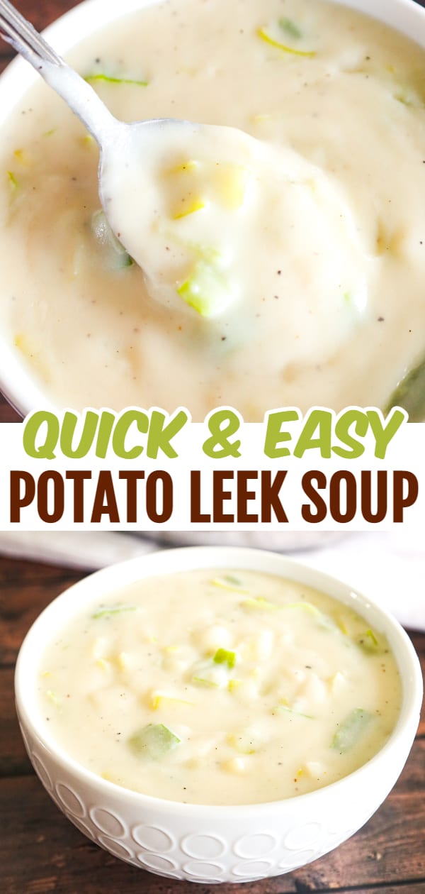 Easy Potato Leek Soup is a hearty soup recipe made with chopped leeks, instant mashed potatoes, chicken broth and milk.