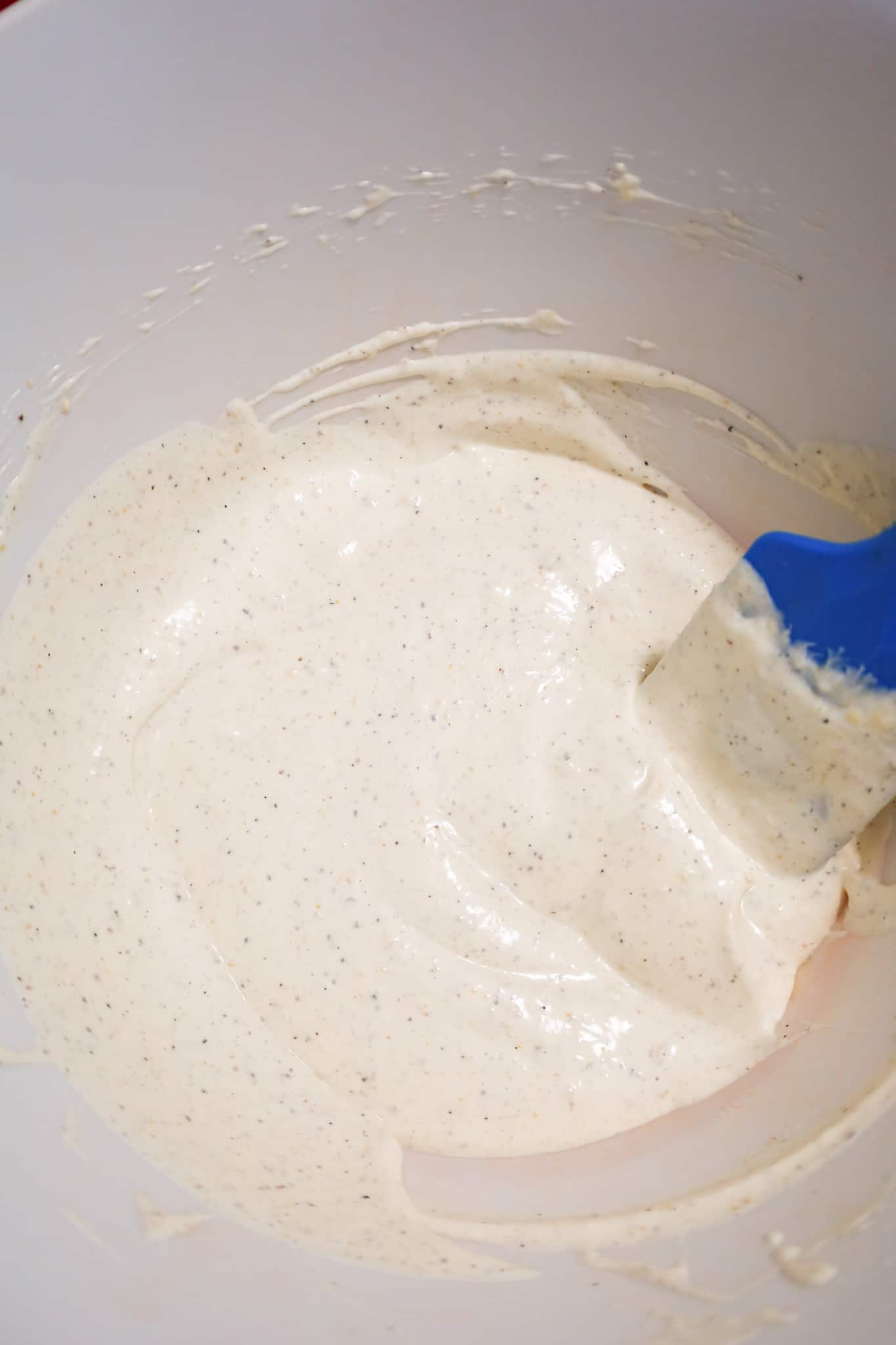 sour cream and mayo mixture in a mixing bowl