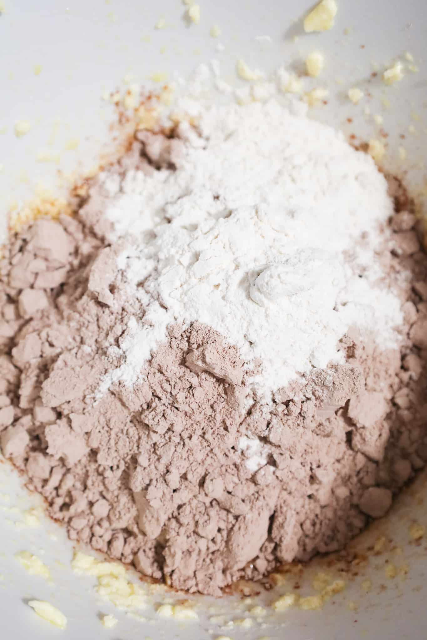 brownie mix and all purpose flour in a mixing bowl
