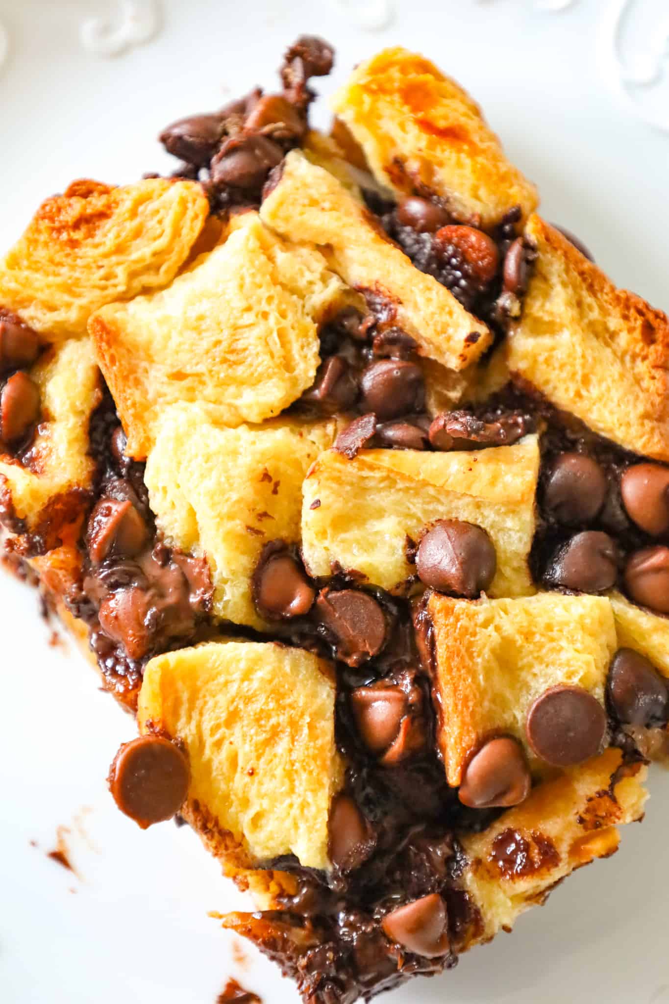 Chocolate Chip Bread Pudding is an easy dessert recipe using brioche bread and loaded with semi sweet and milk chocolate chips.