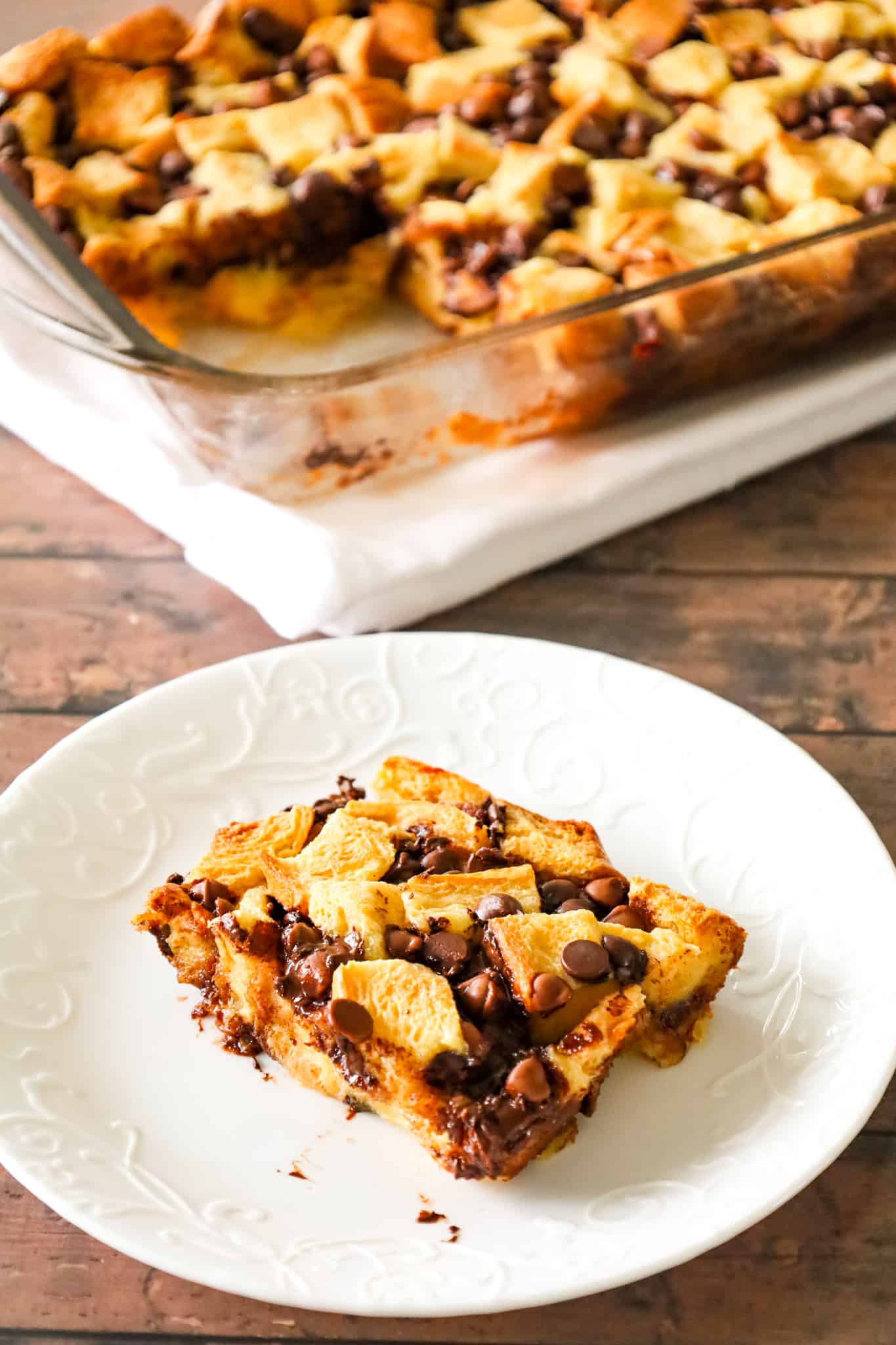 Chocolate Chip Bread Pudding is an easy dessert recipe using brioche bread and loaded with semi sweet and milk chocolate chips.