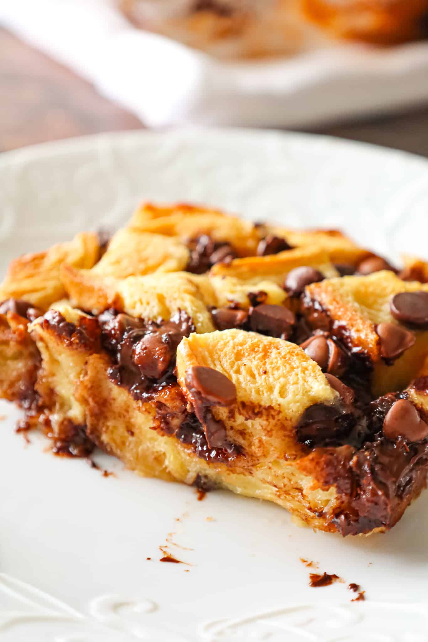 Chocolate Chip Bread Pudding is an easy dessert recipe using brioche bread and loaded with semi sweet and milk chocolate chips.