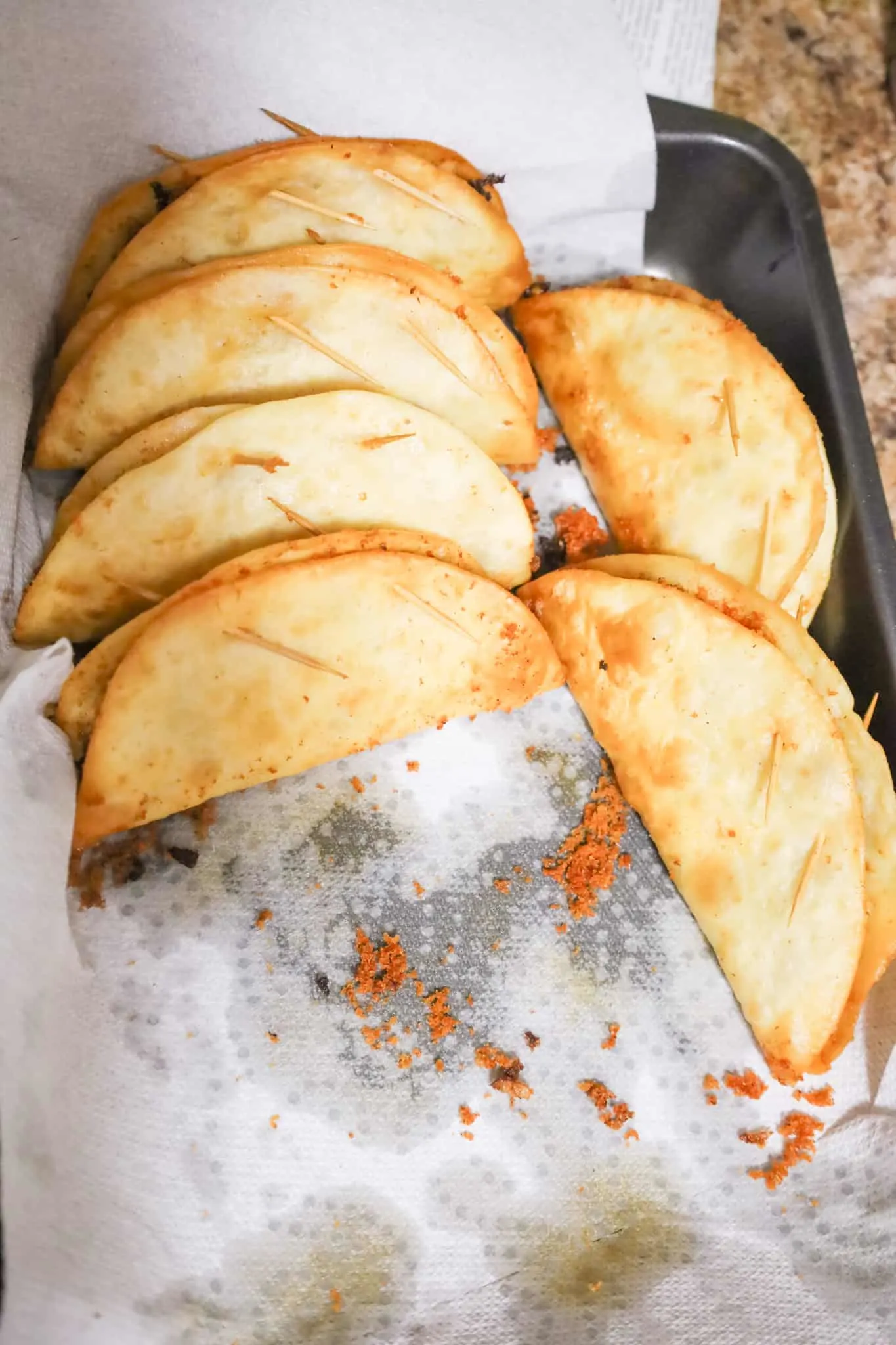 Fried Tacos are an easy ground beef dinner recipe using flour tortillas filled with taco beef and shredded cheese before frying.