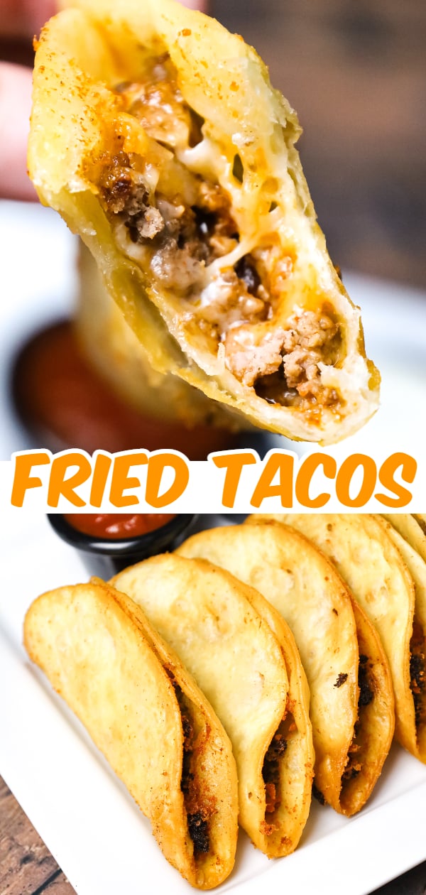 Fried Tacos are an easy ground beef dinner recipe using flour tortillas filled with taco beef and shredded cheese before frying.