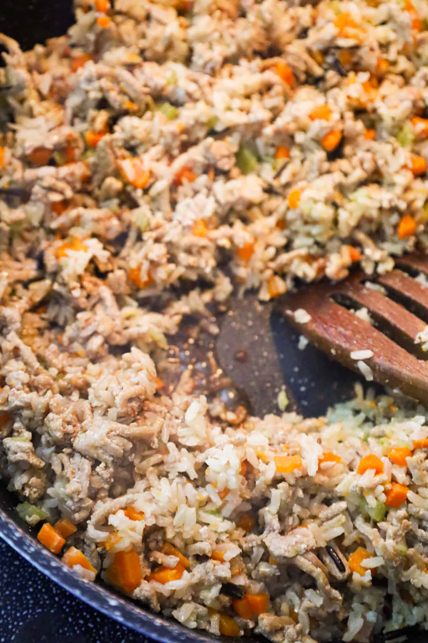 soy sauce added to ground turkey and rice skillet