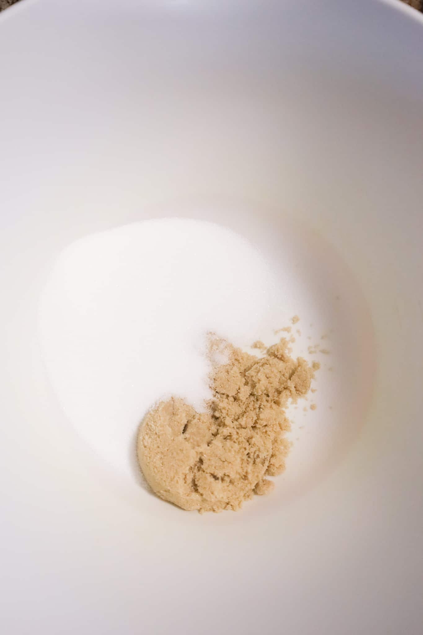 brown sugar and granulated sugar in a mixing bowl