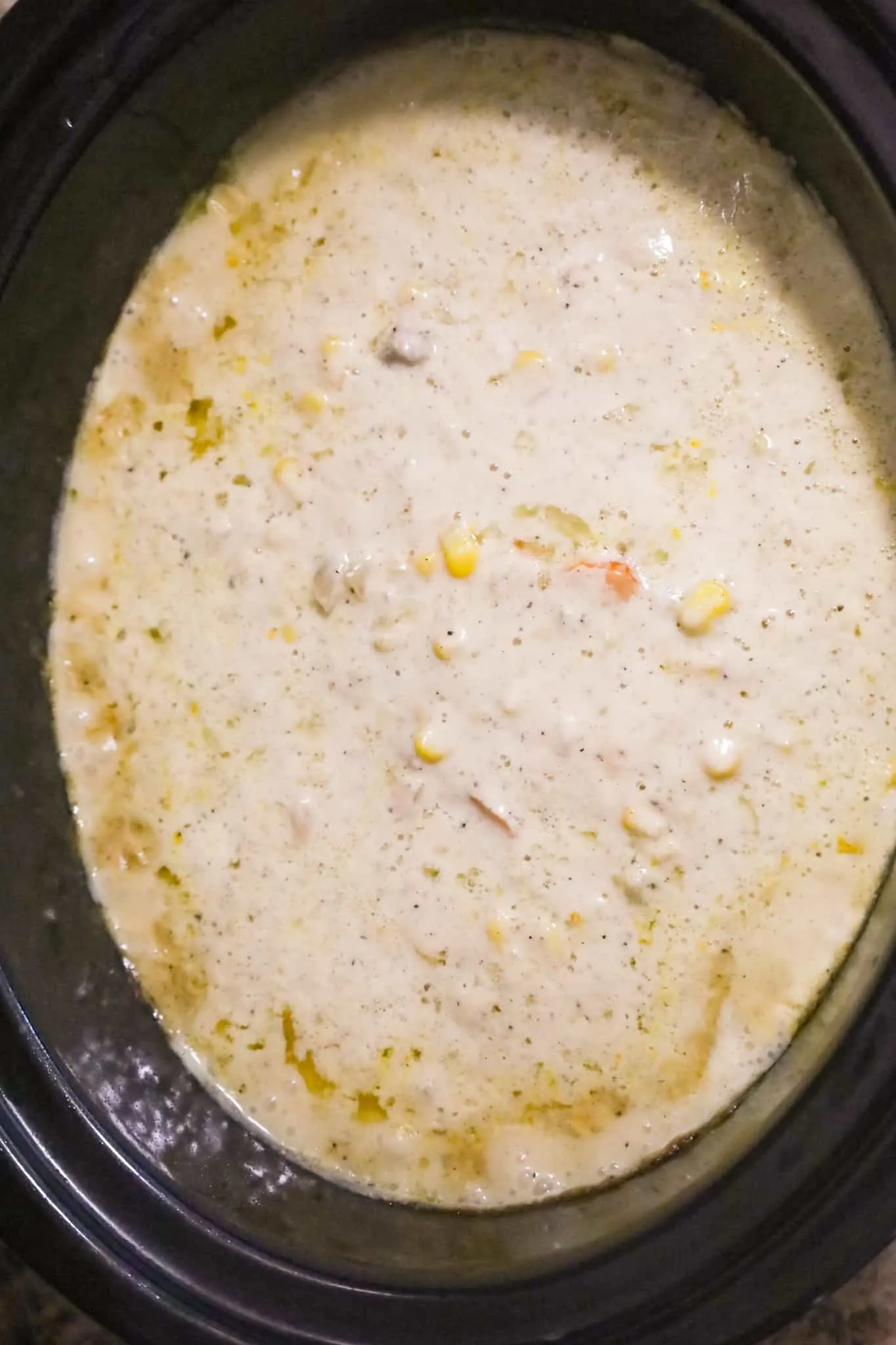 chicken stew in a Crock Pot after cooking