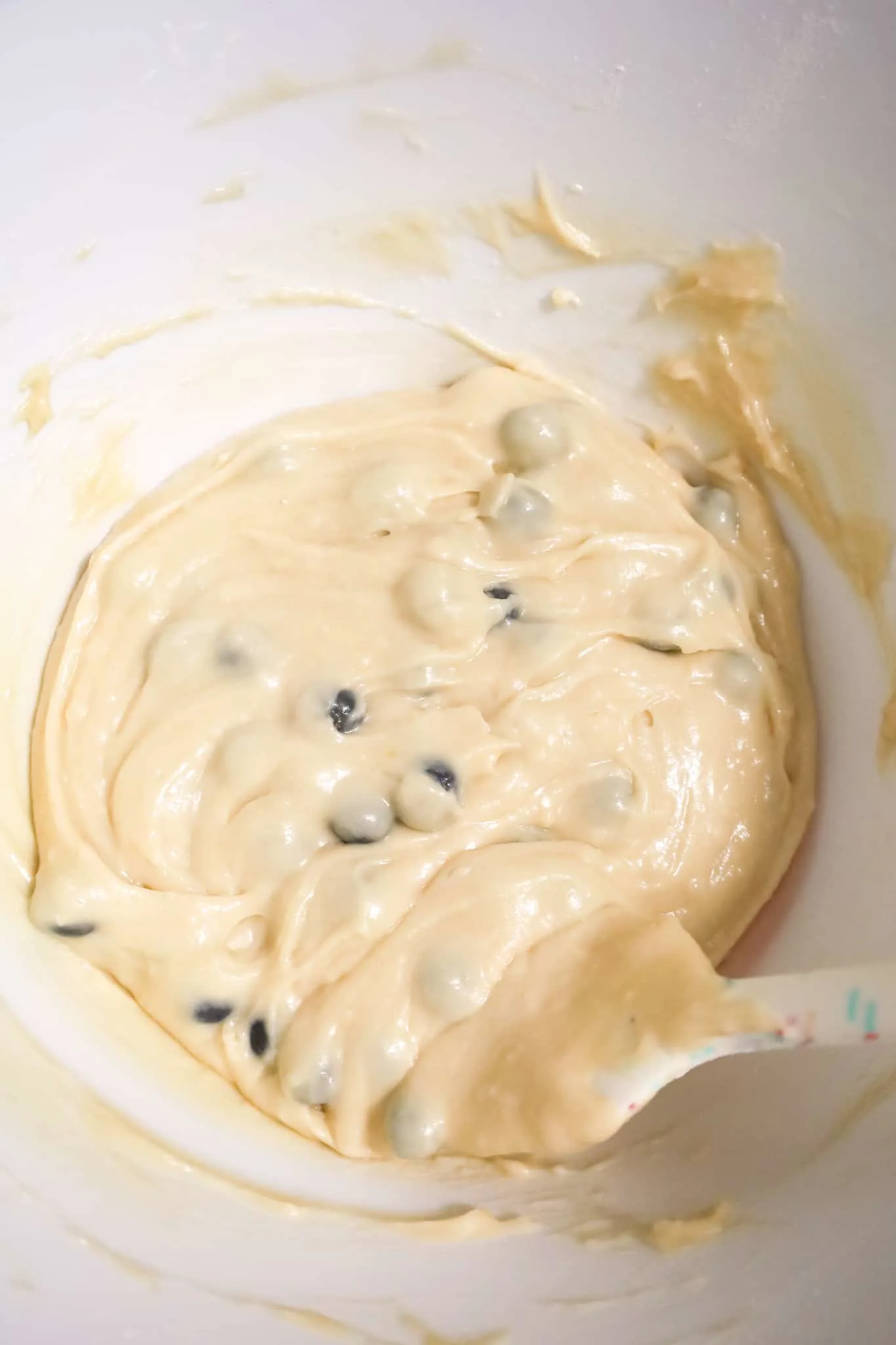blueberries stirred into muffin batter