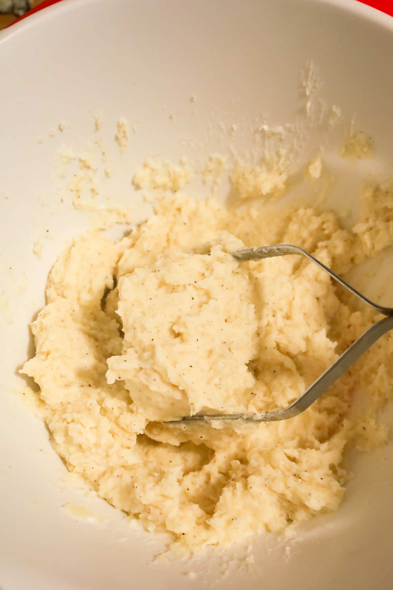 mashed potatoes in a mixing bowl