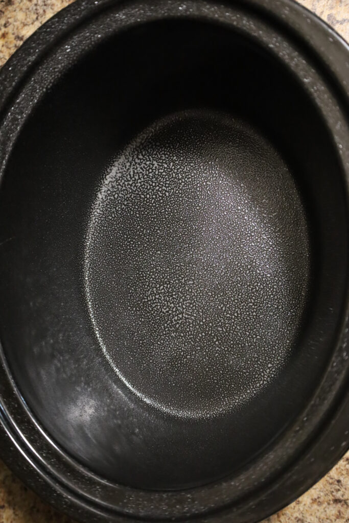 inside of crock pot sprayed with cooking spray