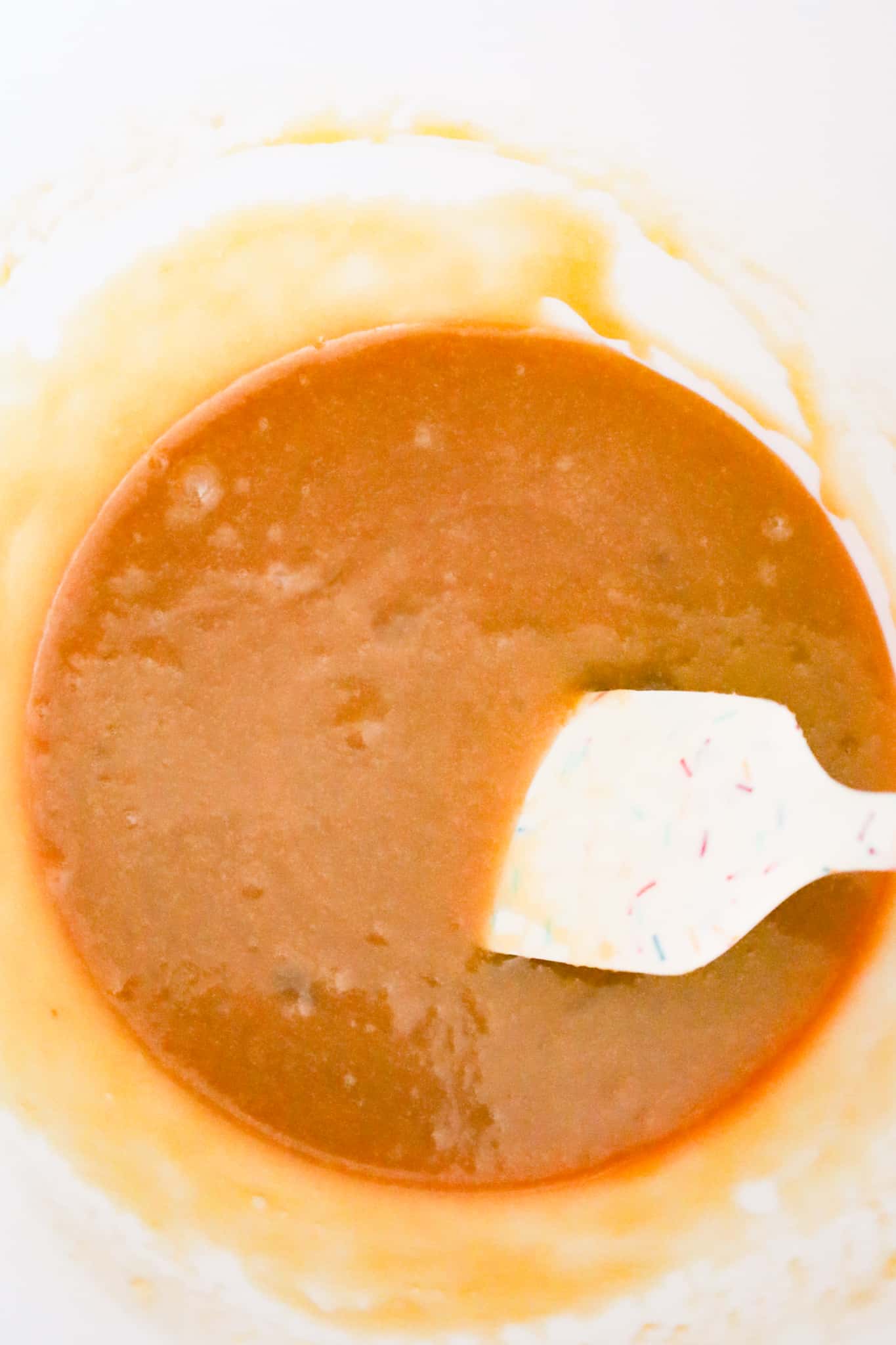 brown sugar, eggs and melted butter mixture in a mixing bowl