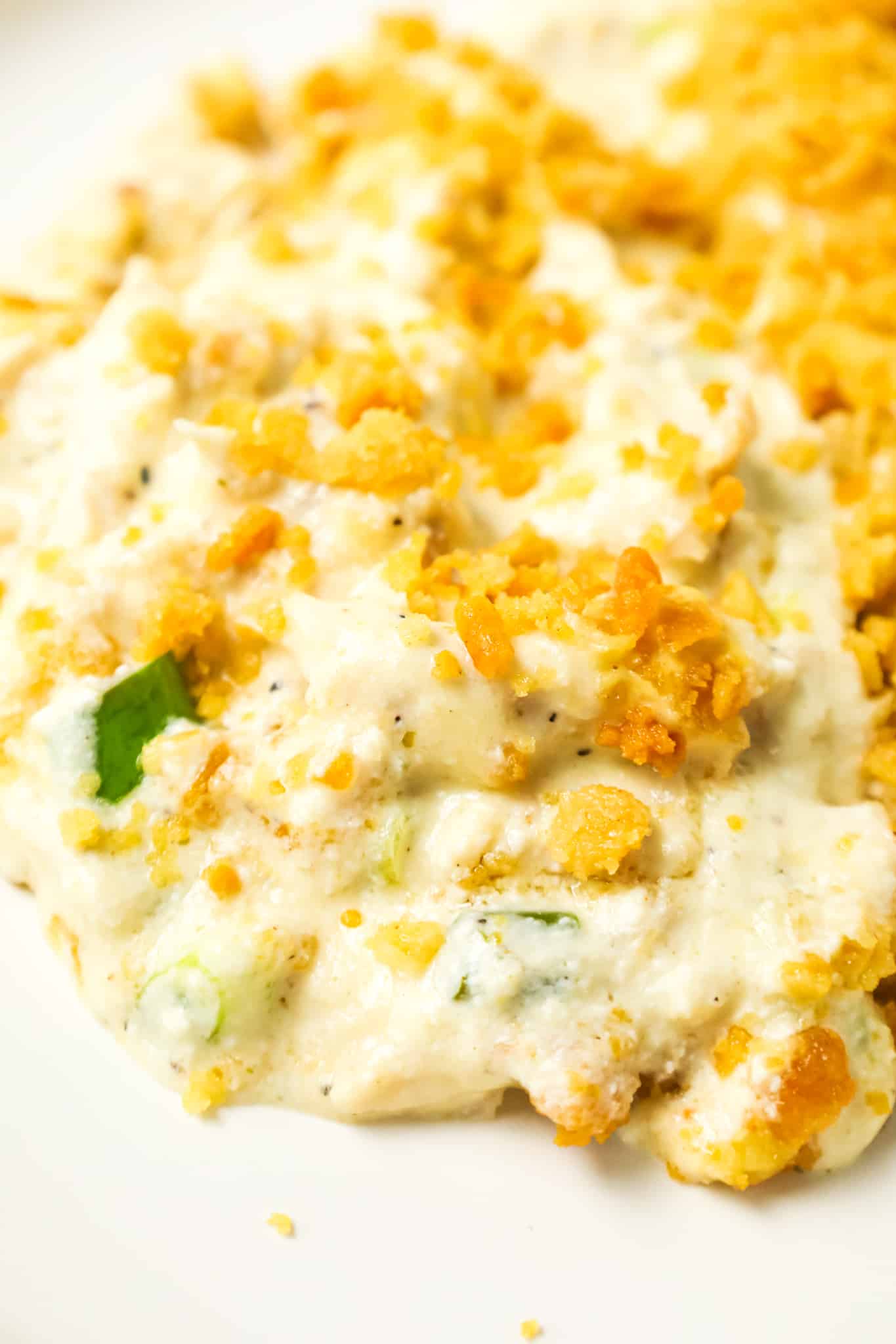 Million Dollar Chicken Casserole is an easy chicken casserole recipe using precooked shredded chicken in a creamy sauce and topped with Ritz cracker crumbs.