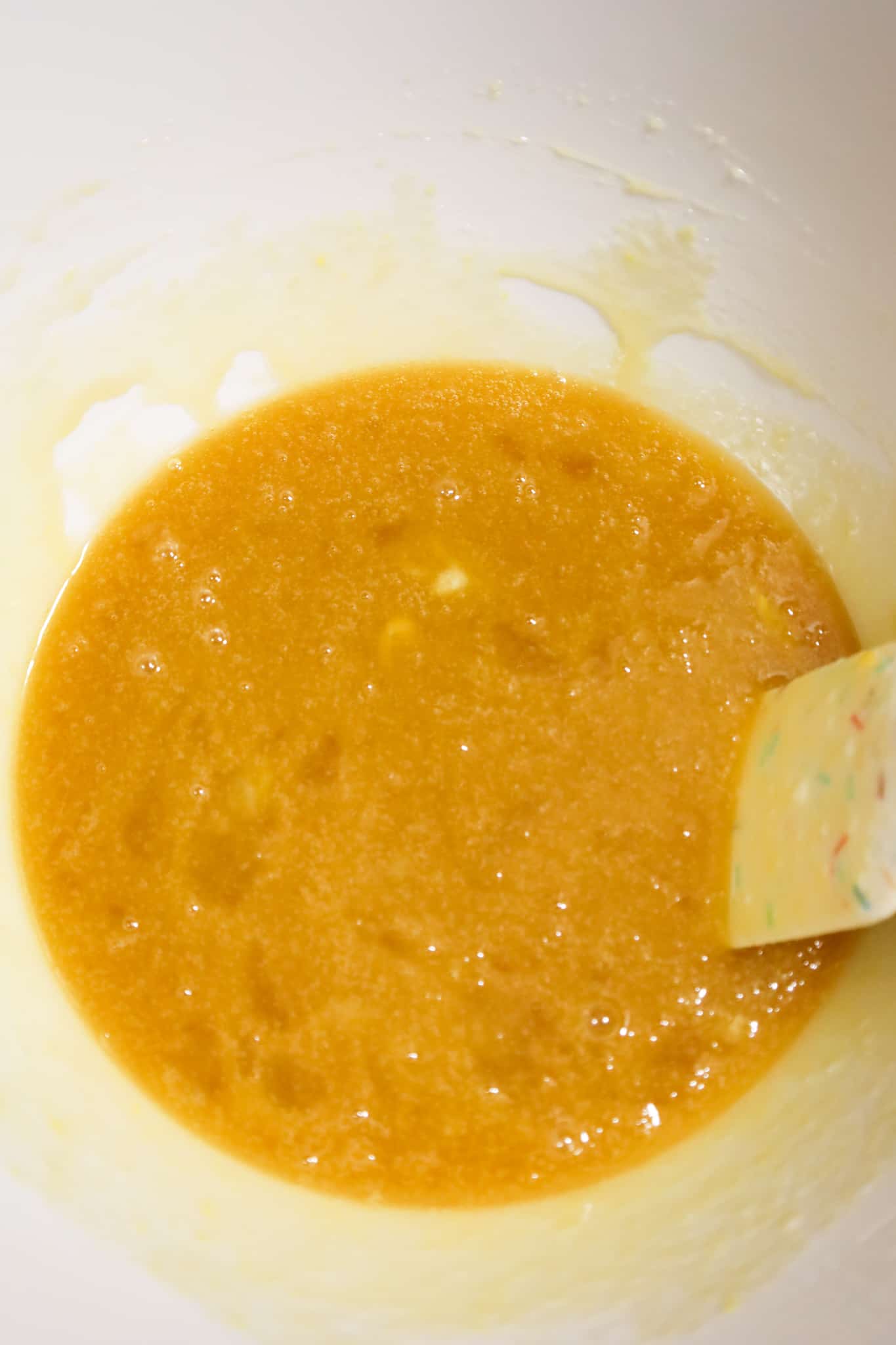 brown sugar and corn syrup mixture in a mixing bowl
