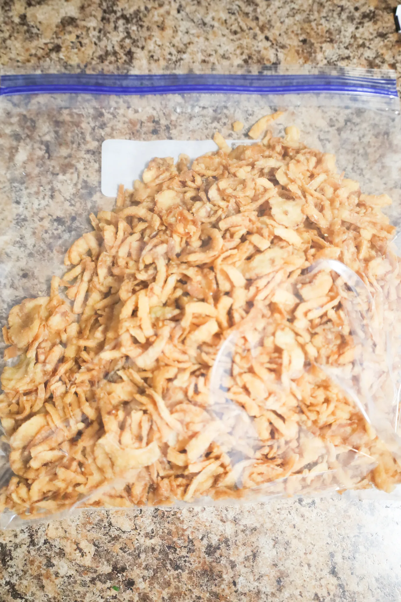 French's fried onions in a large Ziploc bag