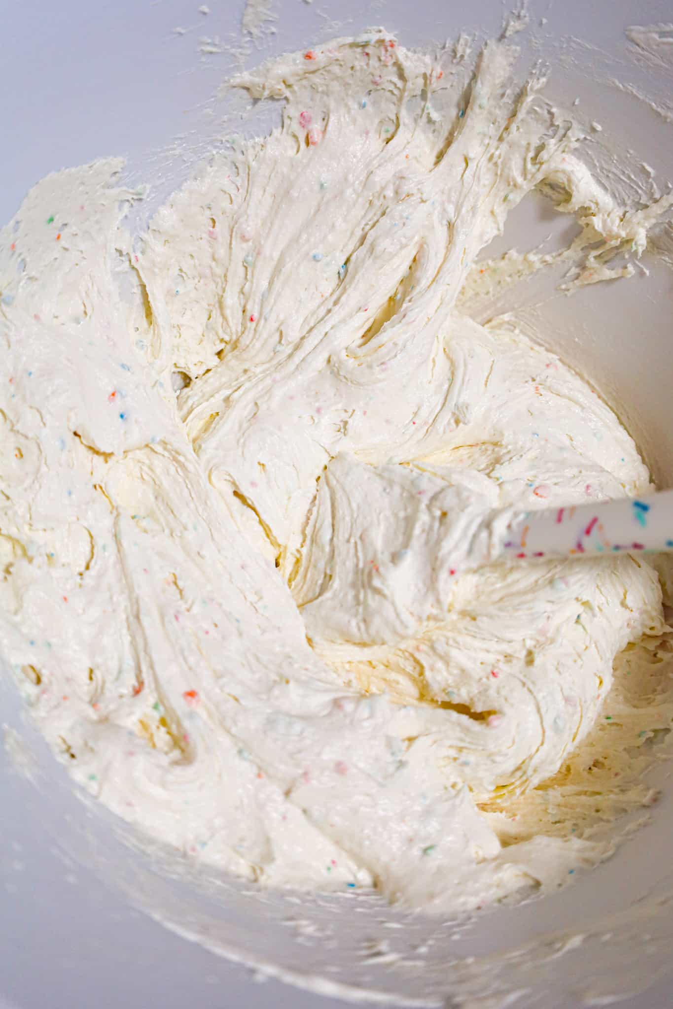 funfetti cake batter dip mixture in a mixing bowl