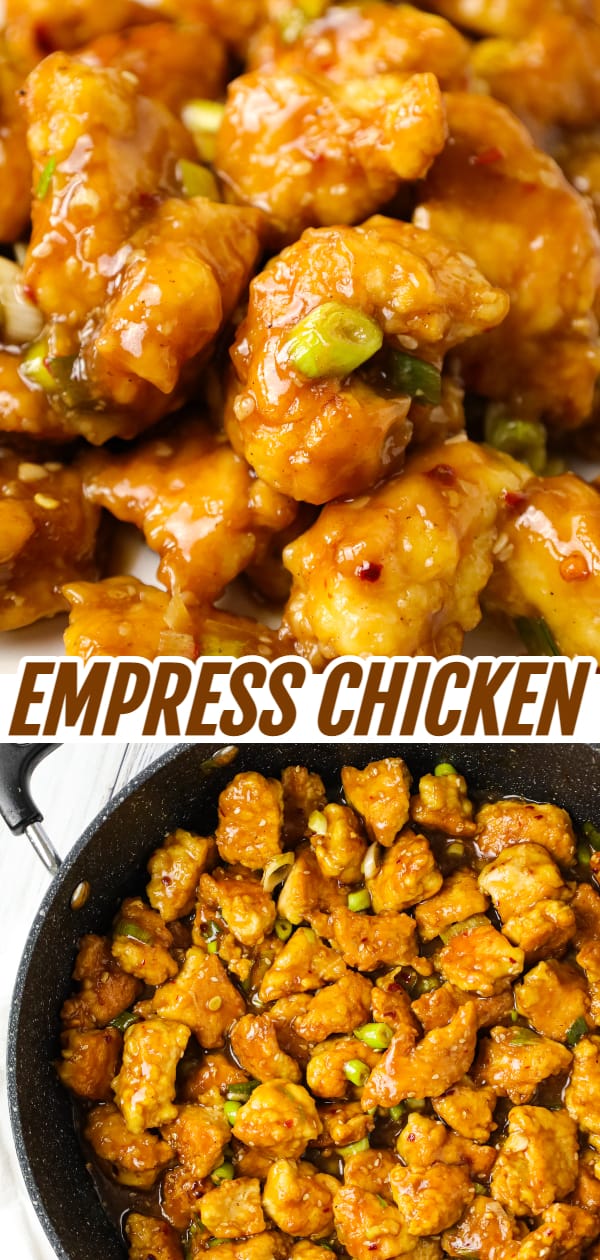 Empress Chicken is a delicious breaded Chinese chicken recipe with a spicy sweet and sour sauce.