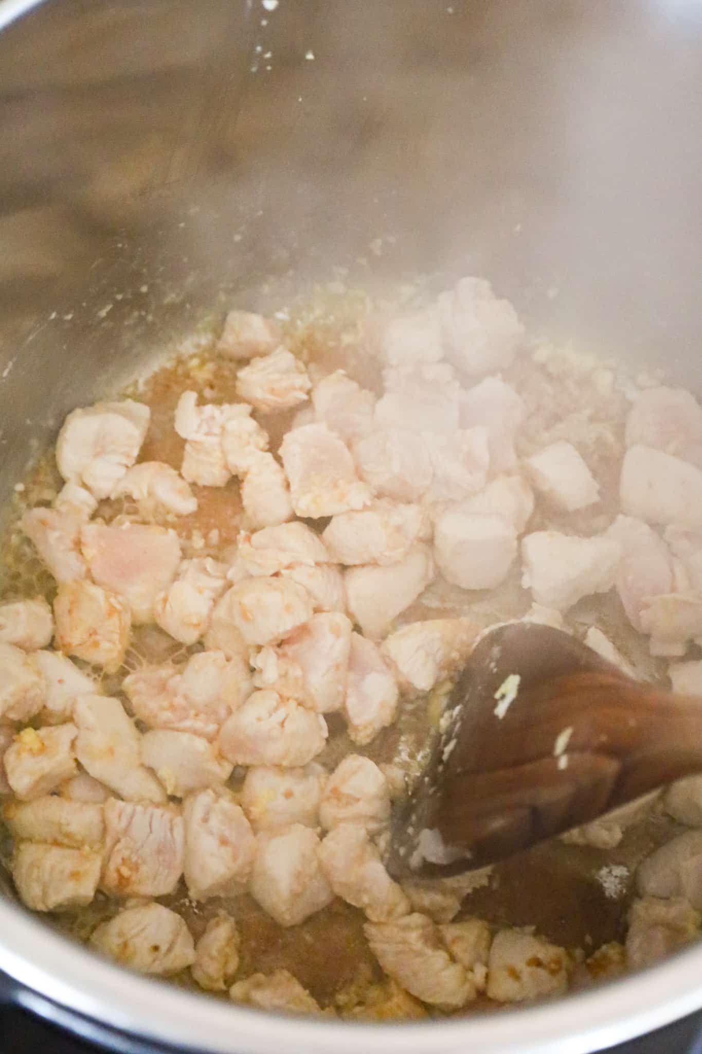 diced chicken breast cooking in an Instant Pot