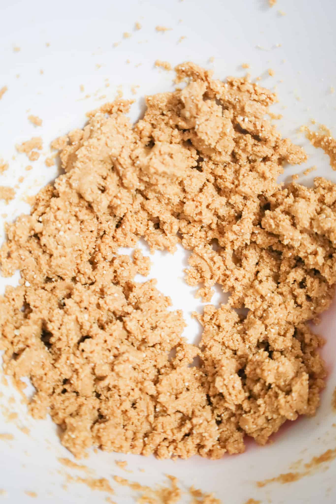 peanut butter and powdered milk mixture in a mixing bowl