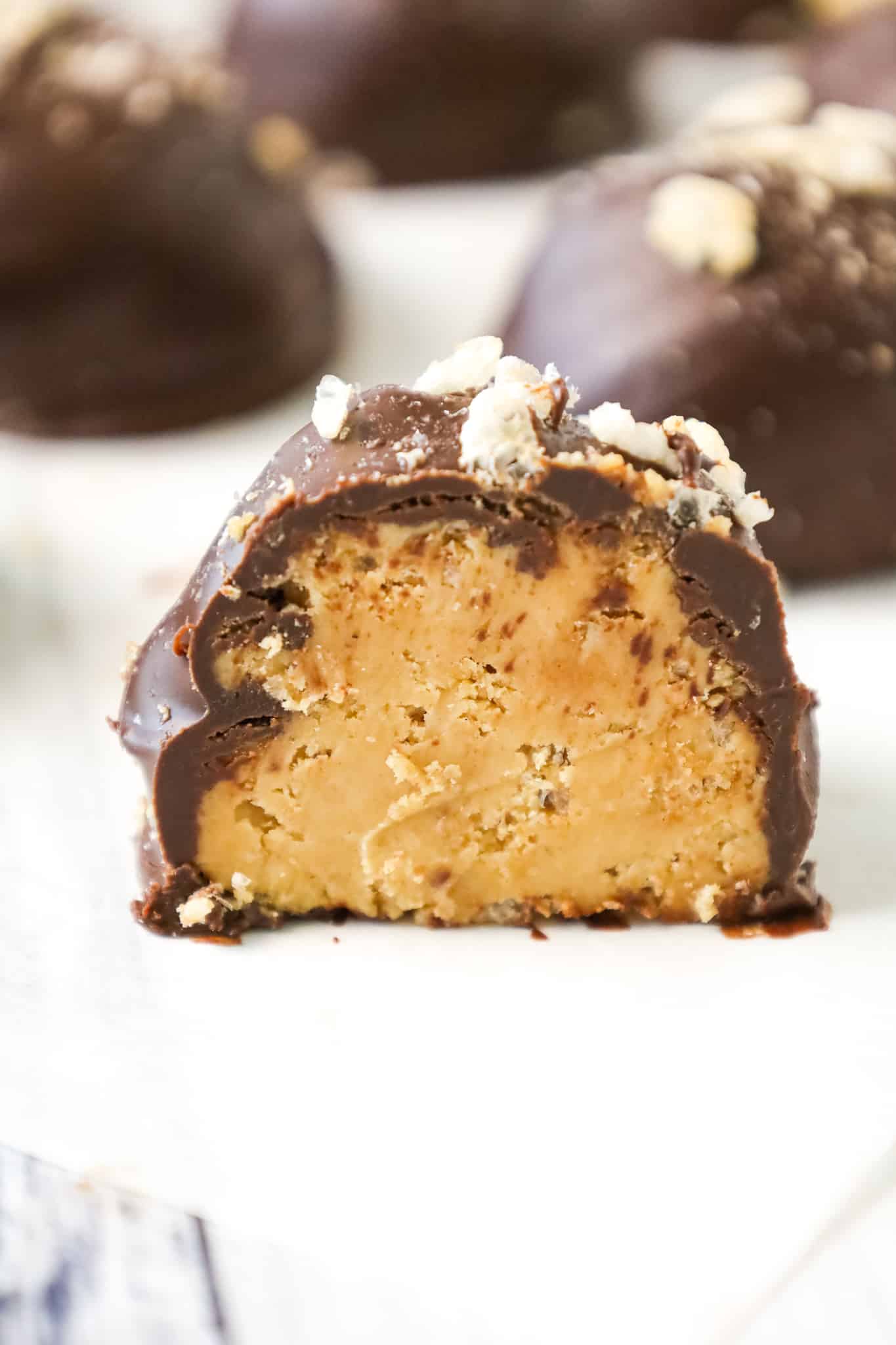 Peanut Butter Balls with Rice Krispies are a decadent no bake chocolate peanut butter dessert.
