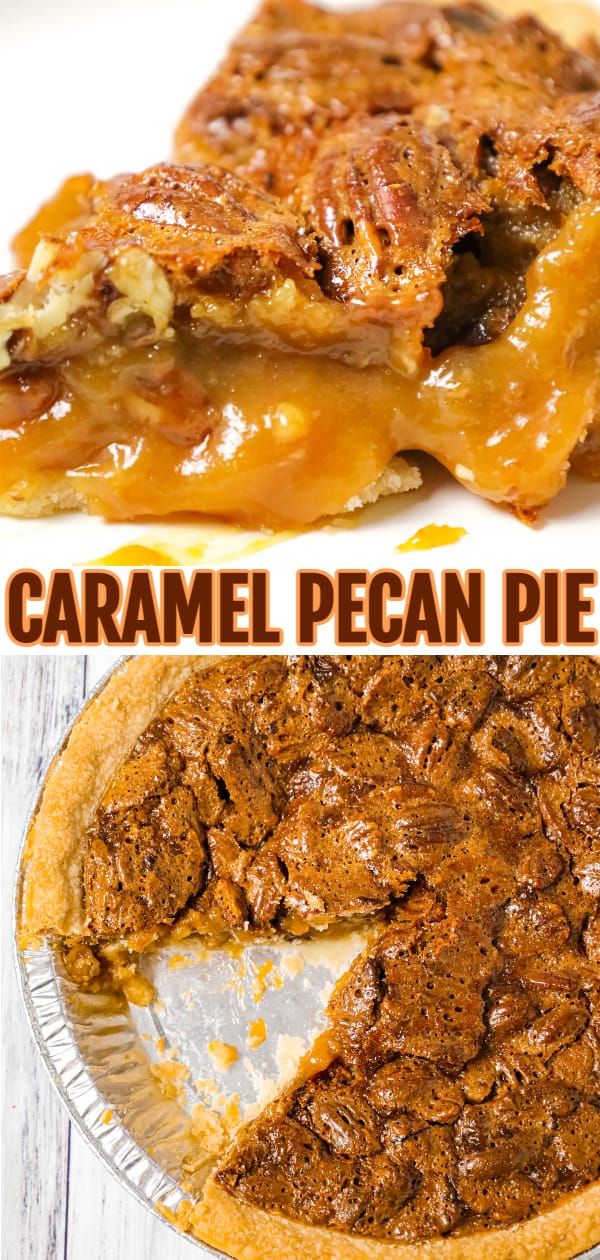 Caramel Pecan Pie is a decadent dessert recipe made with a store bought pie crust, Kraft caramels and pecan halves.