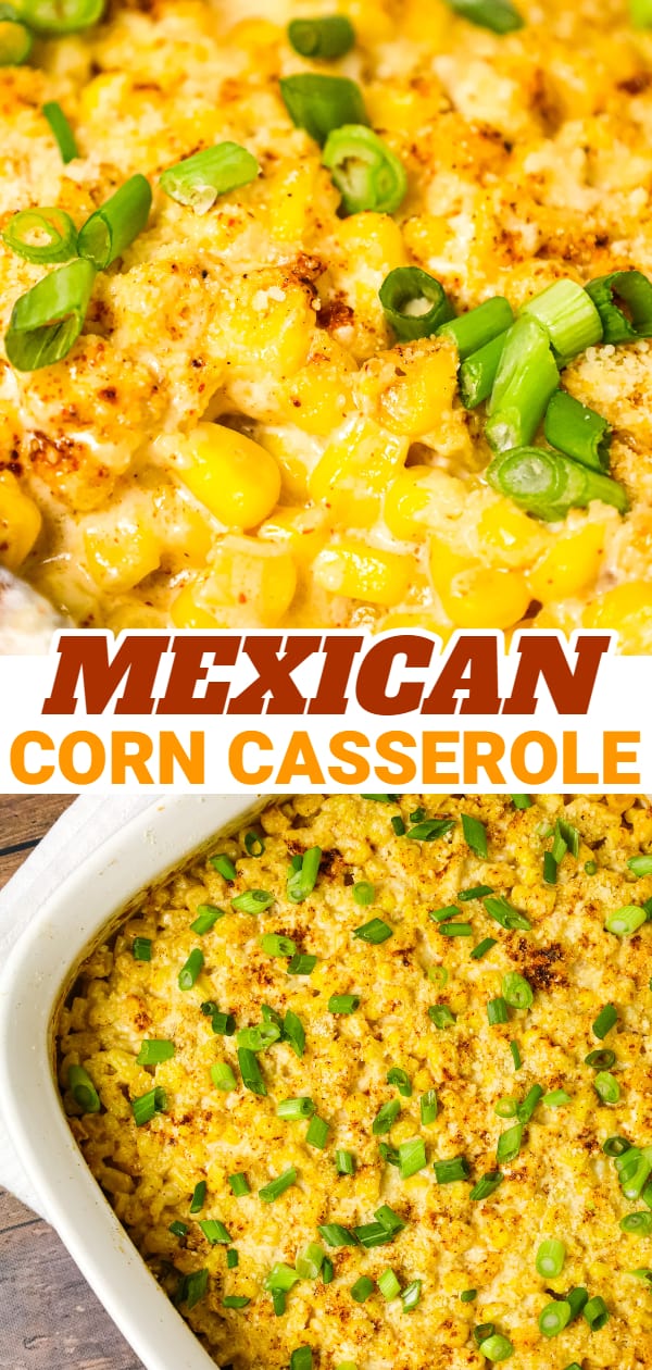 Mexican Corn Casserole is a creamy corn casserole made with frozen corn kernels tossed in sour cream, mayo, chili powder, garlic powder and parmesan cheese.