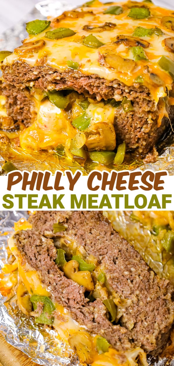 Philly Cheese Steak Meatloaf is a hearty ground beef meatloaf loaded with onions, green peppers, mushrooms and cheese.