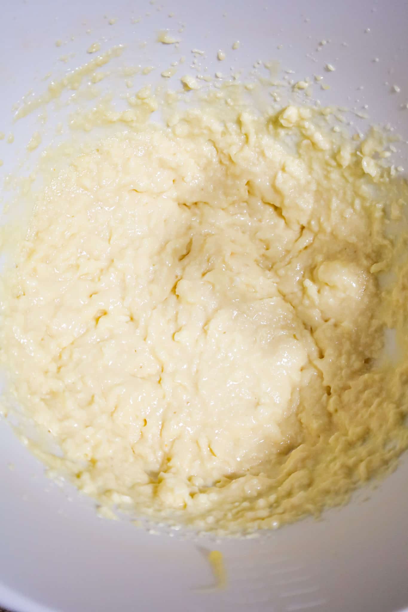 creamed butter and sugar mixture in a mixing bowl