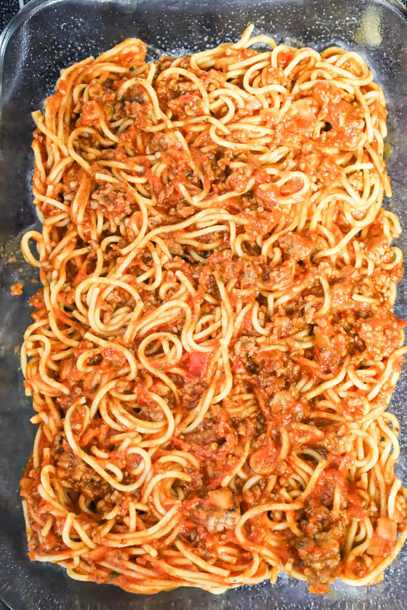 spaghetti in a baking dish