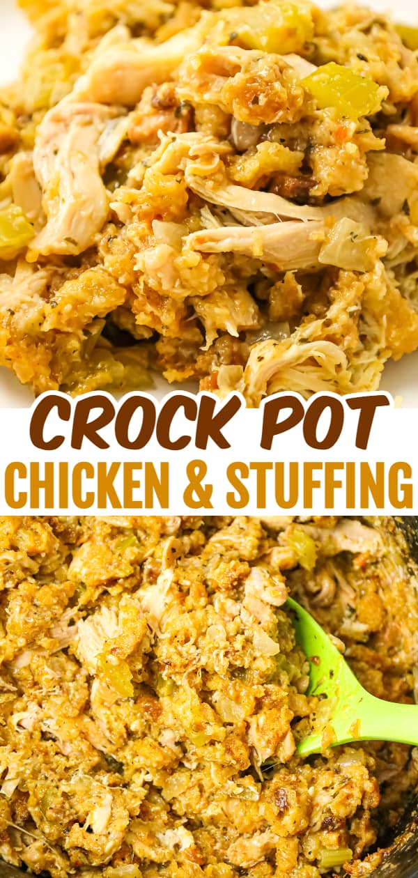 Crock Pot Chicken and Stuffing is a hearty slow cooker dinner recipe made with boneless, skinless chicken thighs and Stove Top stuffing mix.