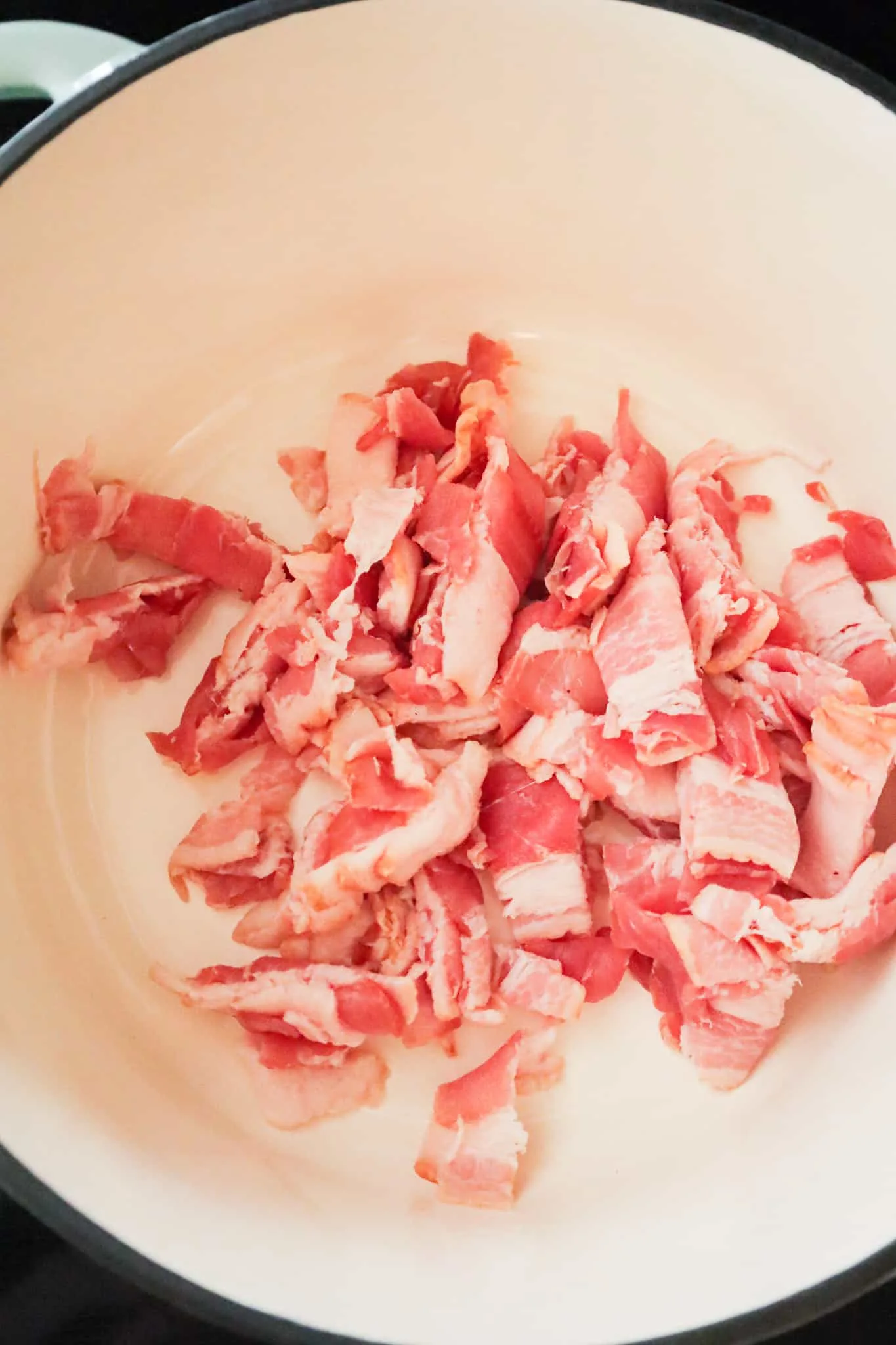 raw chopped bacon added to a pot