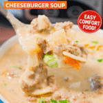 Crock Pot Cheeseburger Soup – the ultimate comfort food! This easy slow cooker recipe is creamy, cheesy, and loaded with ground beef, hash brown potatoes, cheddar & mozzarella, plus green onions for extra flavor. Hearty hamburger soup vibes without the bun – perfect family dinner for chilly days. Just 15 min prep! 🍔🧀🥣 #CheeseburgerSoup #CrockPotRecipes #SlowCookerSoup #ComfortFood #EasyDinner #GroundBeefRecipes #CheesySoup