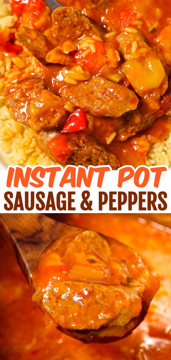 Instant Pot Sausage and Peppers is a delicious dinner recipe loaded with sliced Italian sausages, sweet bell peppers and onions all cooked in a sweet and spicy tomato sauce.